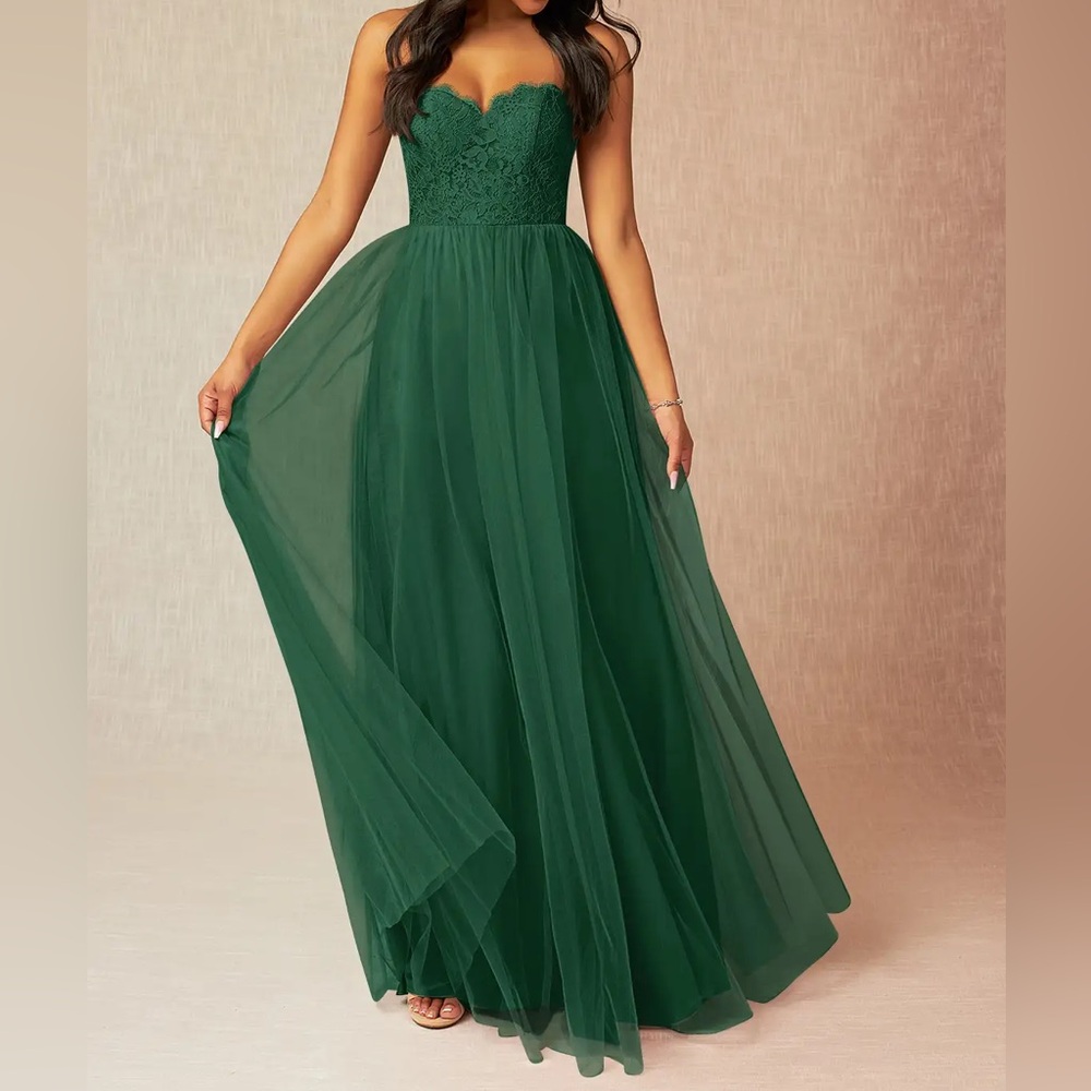 AZAZIE RONI Dark Green A-Line Sweetheart Neckline Tulle Convertible Dress